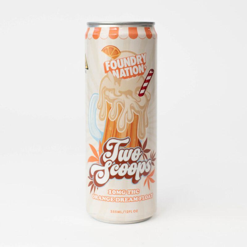 Foundry Nation Orange Dream Two Scoops THC Float- 10mg Bright orange soda meets creamy vanilla ice cream. Like chasing the ice cream truck—only this time, you’re the one in control.